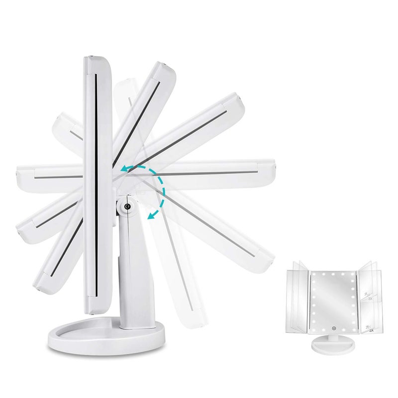 deweisn Floor Mount Tri-Fold Lighted Vanity Mirror with 21 LED Lights, Touch Screen and 3X/2X/1X Magnification, Two Power Supply Modes Make Up Mirror,Travel Mirror - Image 4